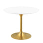 Lippa 40" Round Dining Table, Metal Steel Wood, Gold White 15355