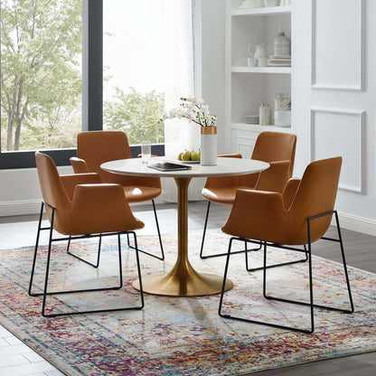 Lippa 40" Round Dining Table, Metal Steel Wood, Gold White 15355
