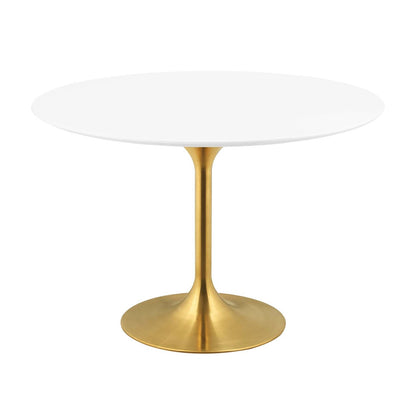Lippa 47" Round Dining Table, Metal Steel Wood, Gold White 15211