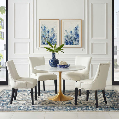Lippa 47" Round Dining Table, Metal Steel Wood, Gold White 15211