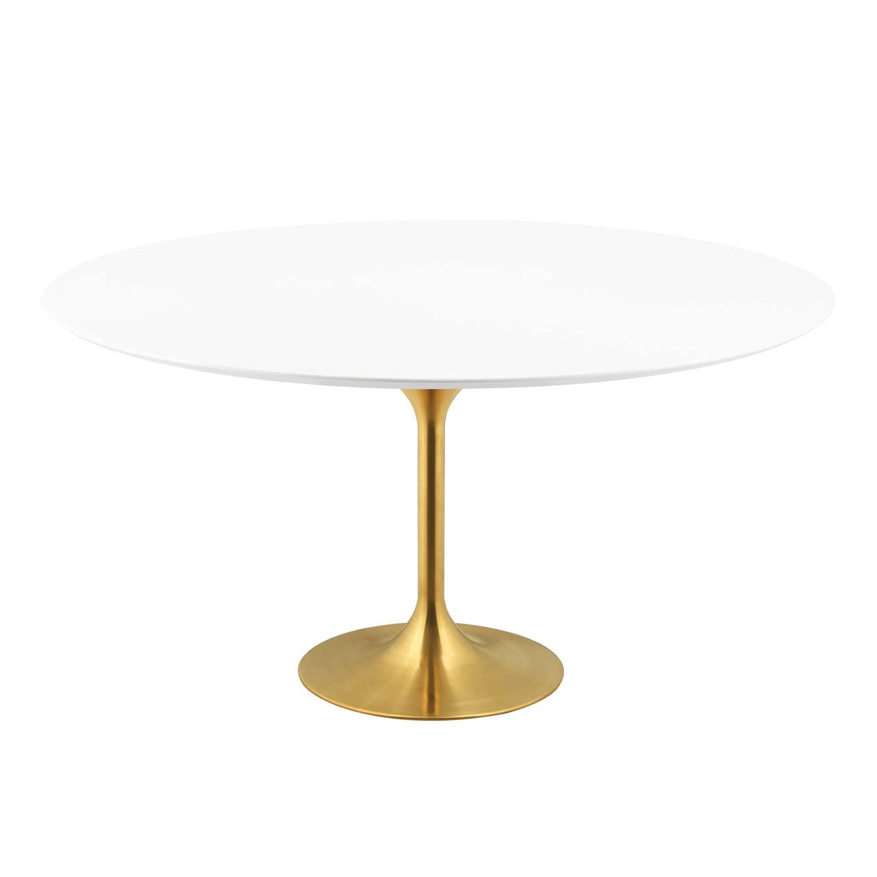 Lippa 60" Round Dining Table, Metal Steel Wood, Gold White 15356