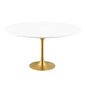 Lippa 60" Round Dining Table, Metal Steel Wood, Gold White 15356