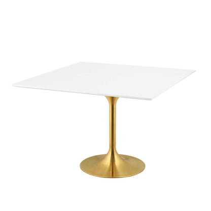 Lippa 47" Square Dining Table, Metal Steel Wood, Gold White 15213