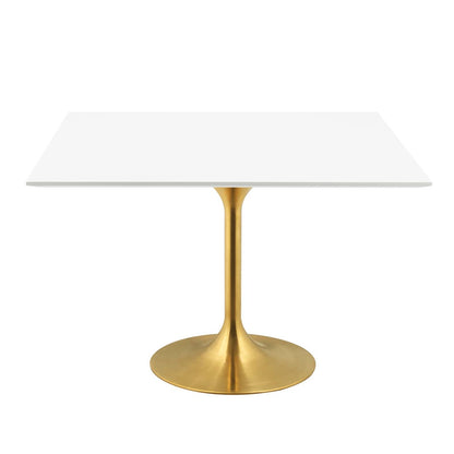 Lippa 47" Square Dining Table, Metal Steel Wood, Gold White 15213