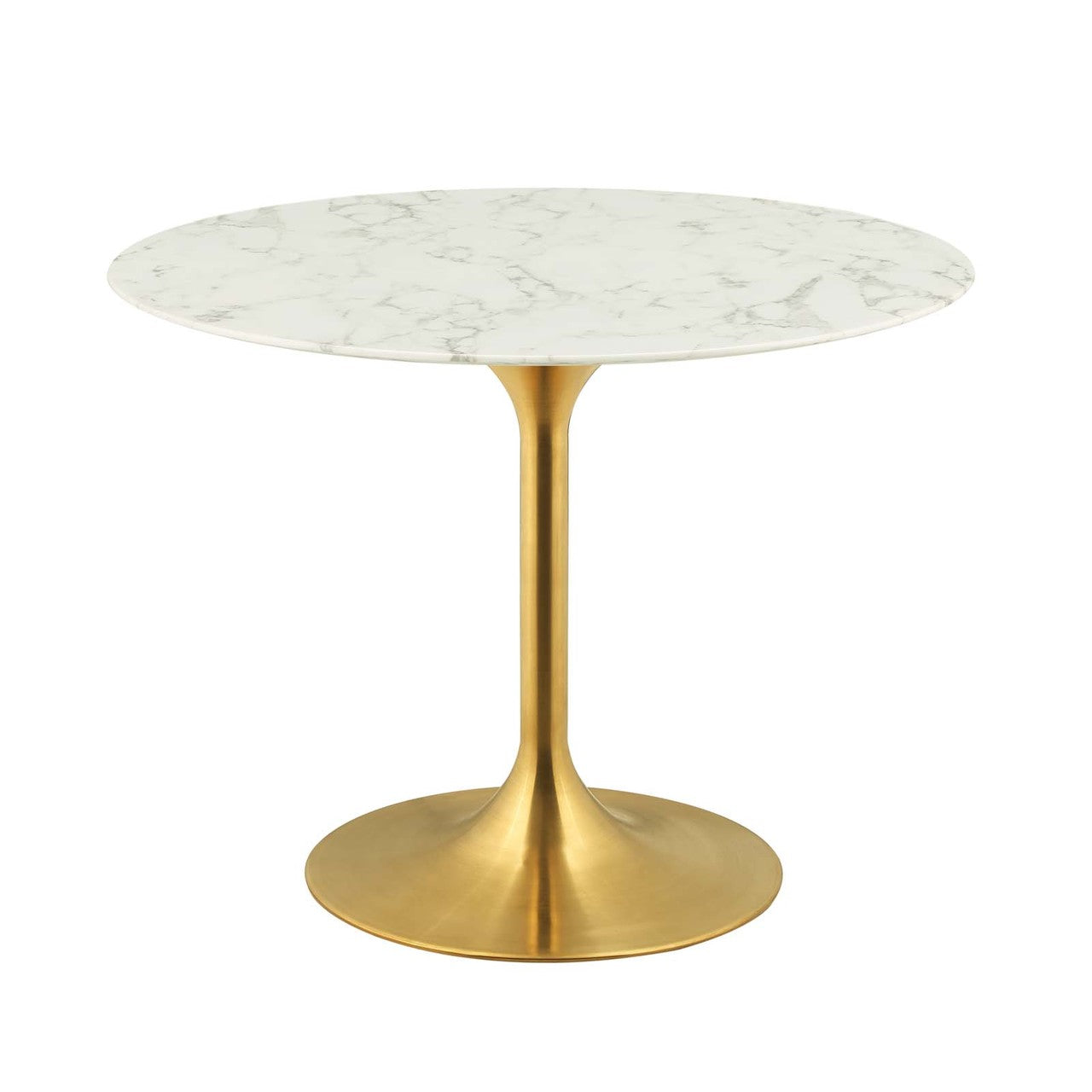 Lippa 40" Round Dining Table, Metal Steel Artificial Marble, Gold White 15214