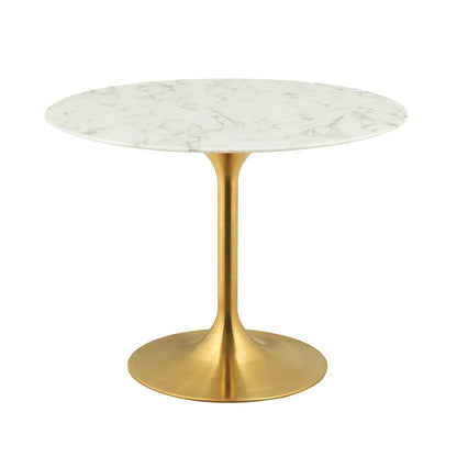 Lippa 40" Round Dining Table, Metal Steel Artificial Marble, Gold White 15214