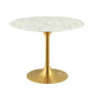 Lippa 40" Round Dining Table, Metal Steel Artificial Marble, Gold White 15214