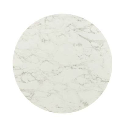 Lippa 40" Round Dining Table, Metal Steel Artificial Marble, Gold White 15214