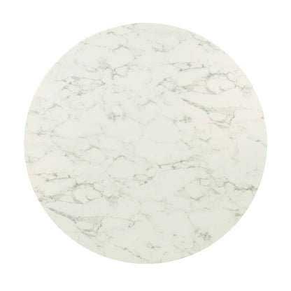 Lippa 47" Round Dining Table, Metal Steel Artificial Marble, Gold White 15215