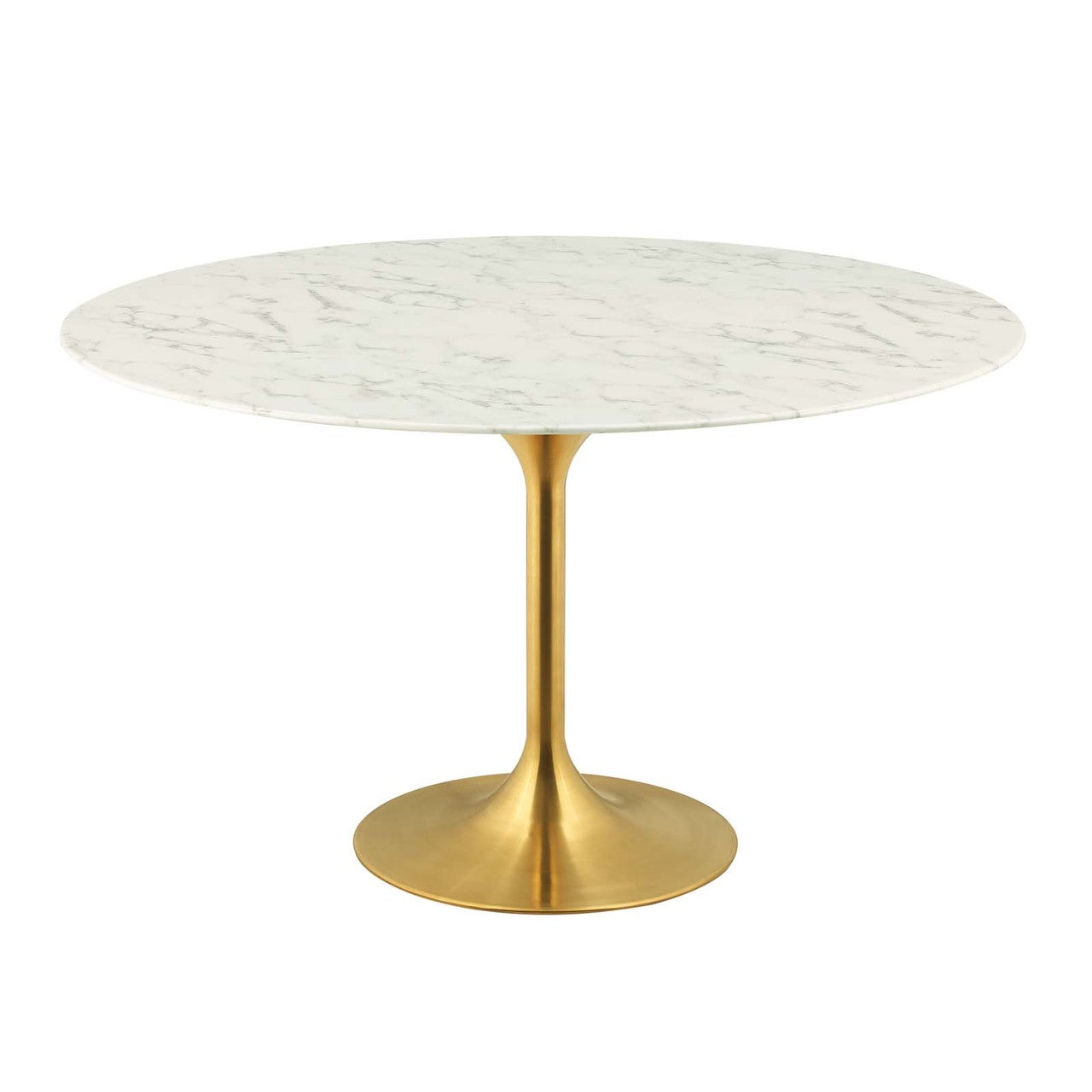 Lippa 54" Round Dining Table, Metal Steel Artificial Marble, Gold White 15357