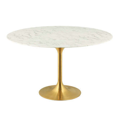 Lippa 54" Round Dining Table, Metal Steel Artificial Marble, Gold White 15357