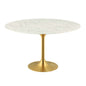 Lippa 54" Round Dining Table, Metal Steel Artificial Marble, Gold White 15357