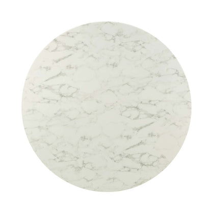 Lippa 54" Round Dining Table, Metal Steel Artificial Marble, Gold White 15357