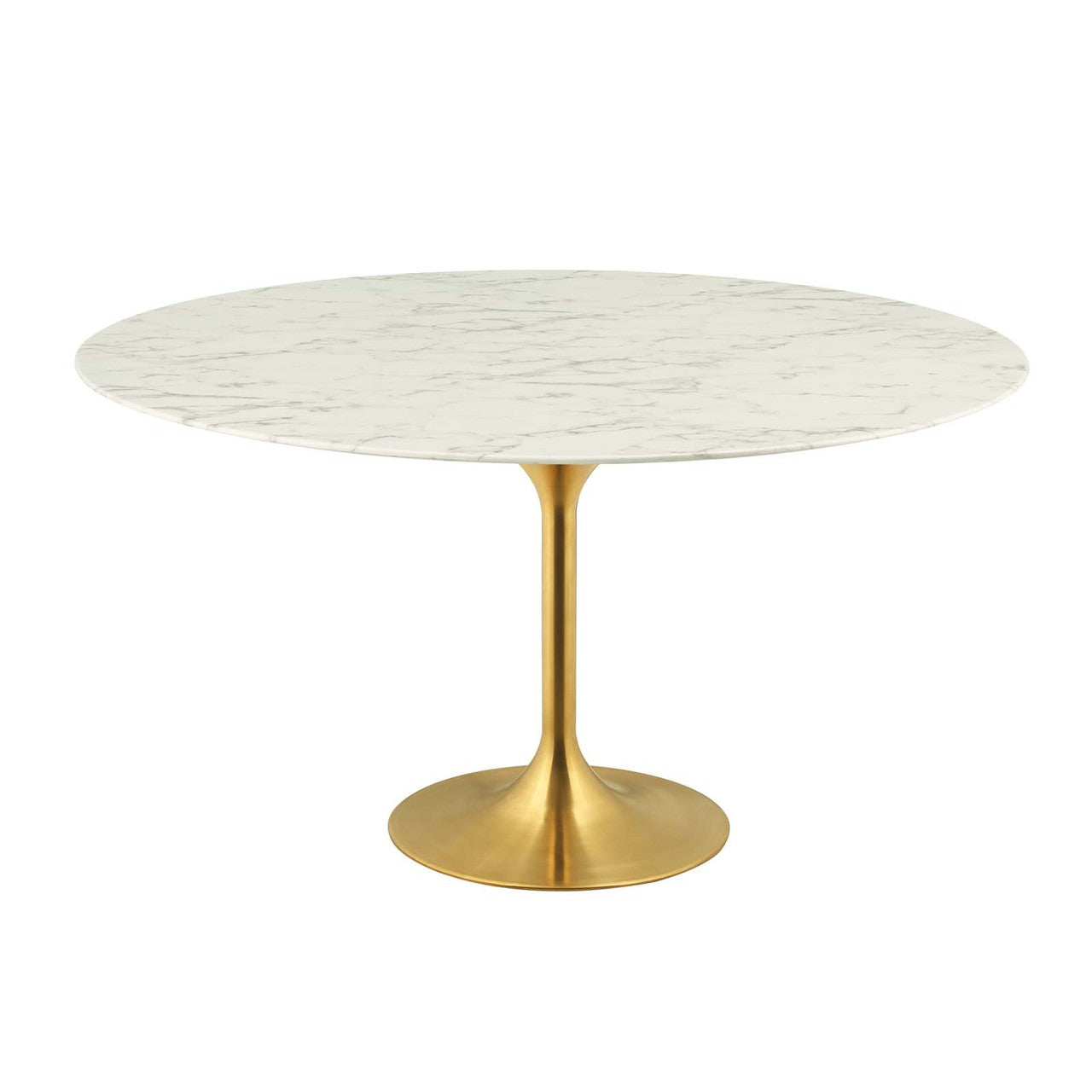 Lippa 60" Round Dining Table, Metal Steel Artificial Marble, Gold White 15216