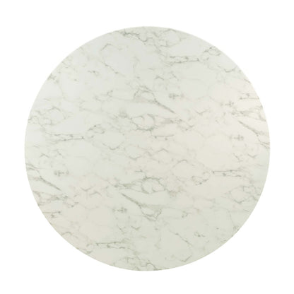 Lippa 60" Round Dining Table, Metal Steel Artificial Marble, Gold White 15216