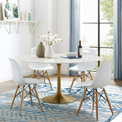 Lippa 60" Round Dining Table, Metal Steel Artificial Marble, Gold White 15216