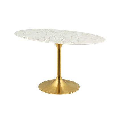 Lippa 54" Oval Dining Table, Metal Steel Artificial Marble, Gold White 15358