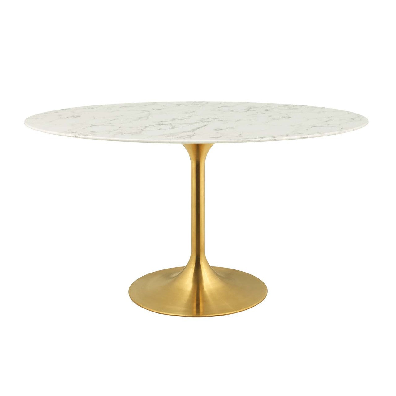 Lippa 54" Oval Dining Table, Metal Steel Artificial Marble, Gold White 15358