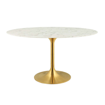 Lippa 54" Oval Dining Table, Metal Steel Artificial Marble, Gold White 15358