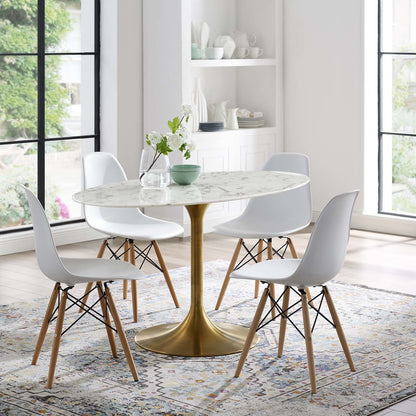 Lippa 54" Oval Dining Table, Metal Steel Artificial Marble, Gold White 15358
