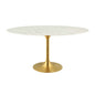 Lippa 60" Oval Dining Table, Metal Steel Artificial Marble, Gold White 15359