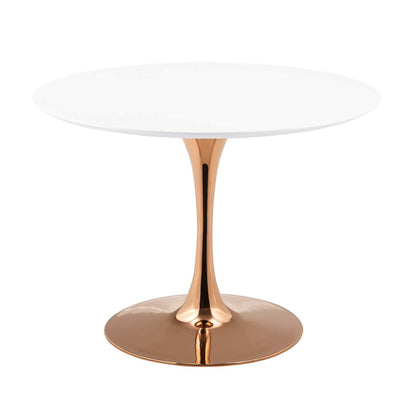 Lippa 40" Round Dining Table, Metal Steel Wood, White Rose Gold 15217