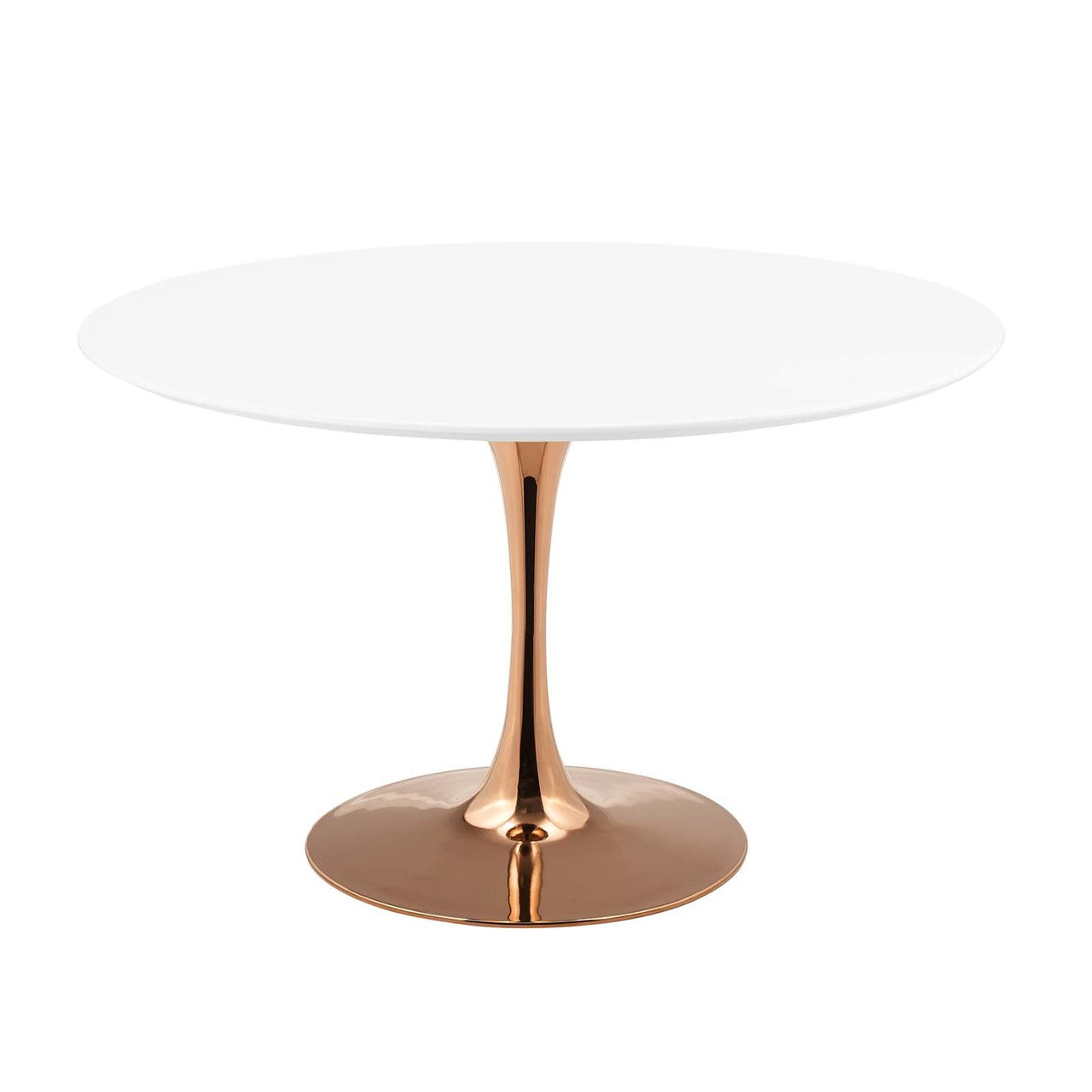 Lippa 47" Round Dining Table, Metal Steel Wood, White Rose Gold 15218