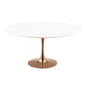 Lippa 60" Round Dining Table, Metal Steel Wood, White Rose Gold 15695