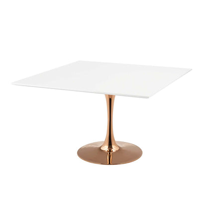 Lippa 47" Square Dining Table, Metal Steel Wood, White Rose Gold 15220