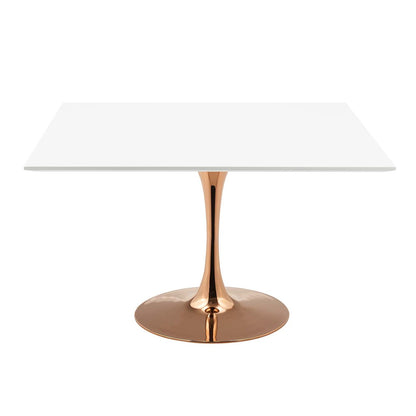 Lippa 47" Square Dining Table, Metal Steel Wood, White Rose Gold 15220