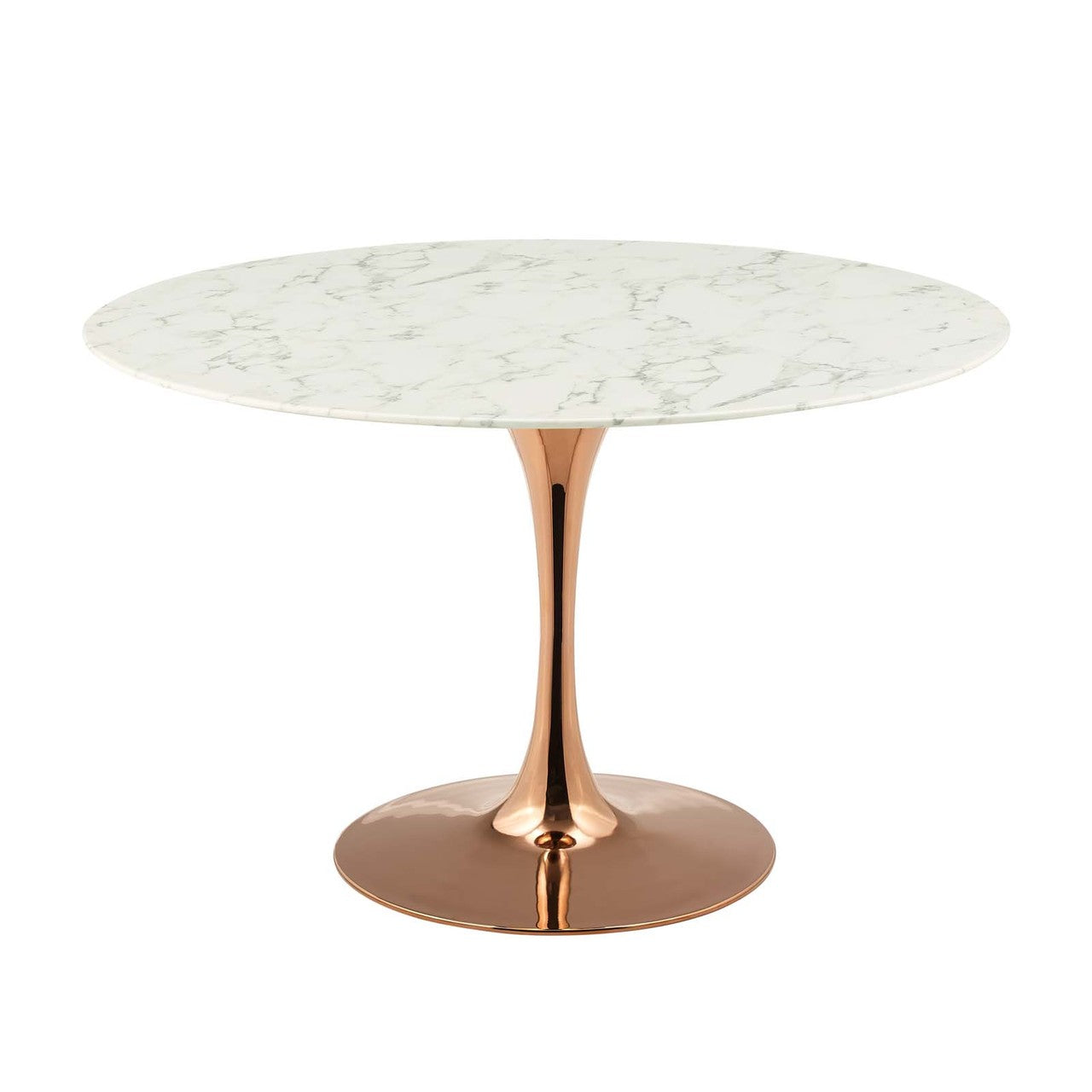 Lippa 47" Round Dining Table, Metal Steel Artificial Marble, White Rose Gold 15221