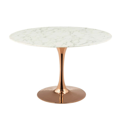 Lippa 47" Round Dining Table, Metal Steel Artificial Marble, White Rose Gold 15221