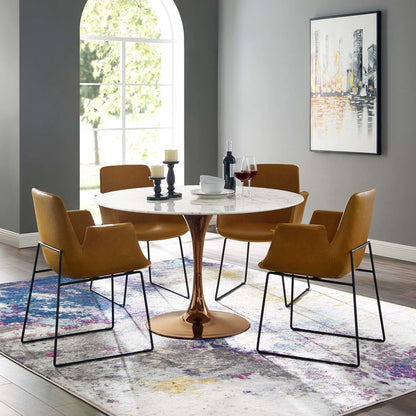 Lippa 47" Round Dining Table, Metal Steel Artificial Marble, White Rose Gold 15221