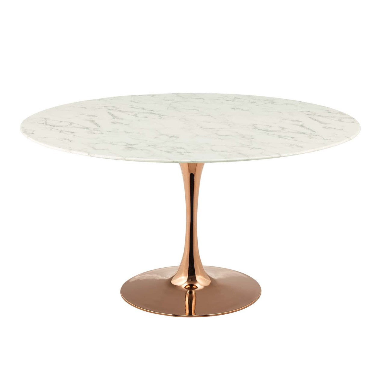 Lippa 54" Round Dining Table, Metal Steel Artificial Marble, White Rose Gold 15222