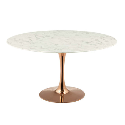Lippa 54" Round Dining Table, Metal Steel Artificial Marble, White Rose Gold 15222