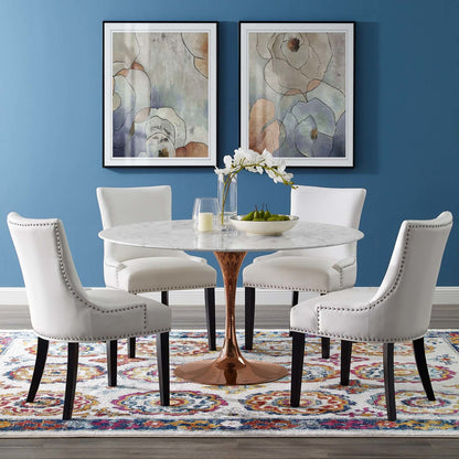 Lippa 54" Round Dining Table, Metal Steel Artificial Marble, White Rose Gold 15222