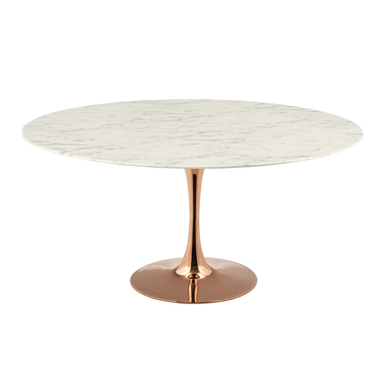 Lippa 60" Round Dining Table, Metal Steel Artificial Marble, White Rose Gold 15697