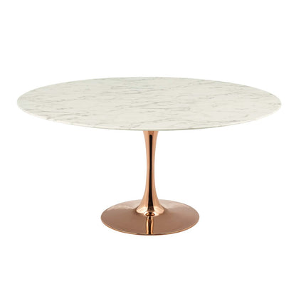 Lippa 60" Round Dining Table, Metal Steel Artificial Marble, White Rose Gold 15697