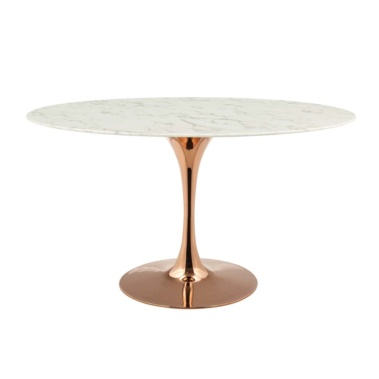 Lippa 54" Oval Dining Table, Metal Steel Artificial Marble, White Rose Gold 15360