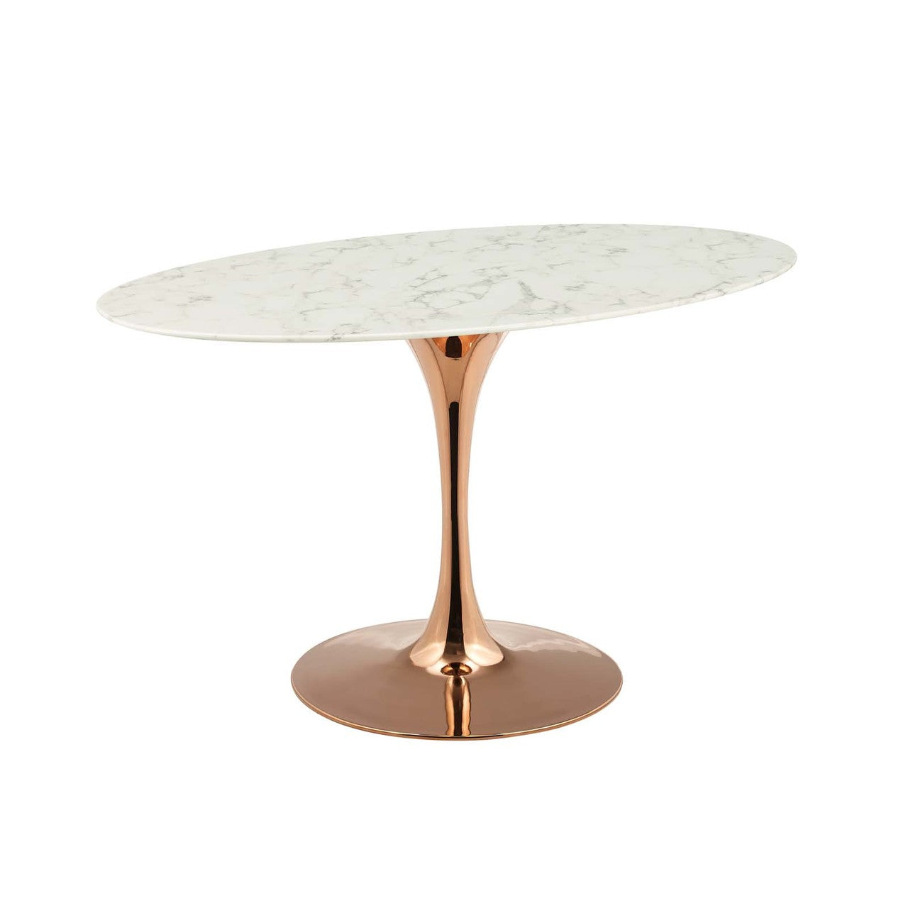 Lippa 54" Oval Dining Table, Metal Steel Artificial Marble, White Rose Gold 15360