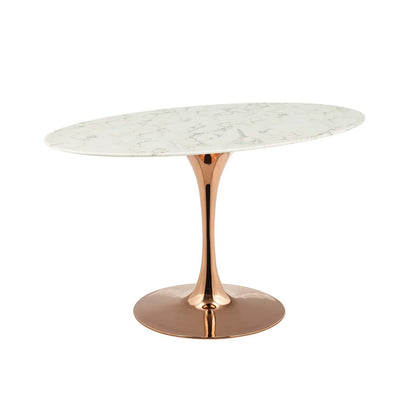 Lippa 54" Oval Dining Table, Metal Steel Artificial Marble, White Rose Gold 15360