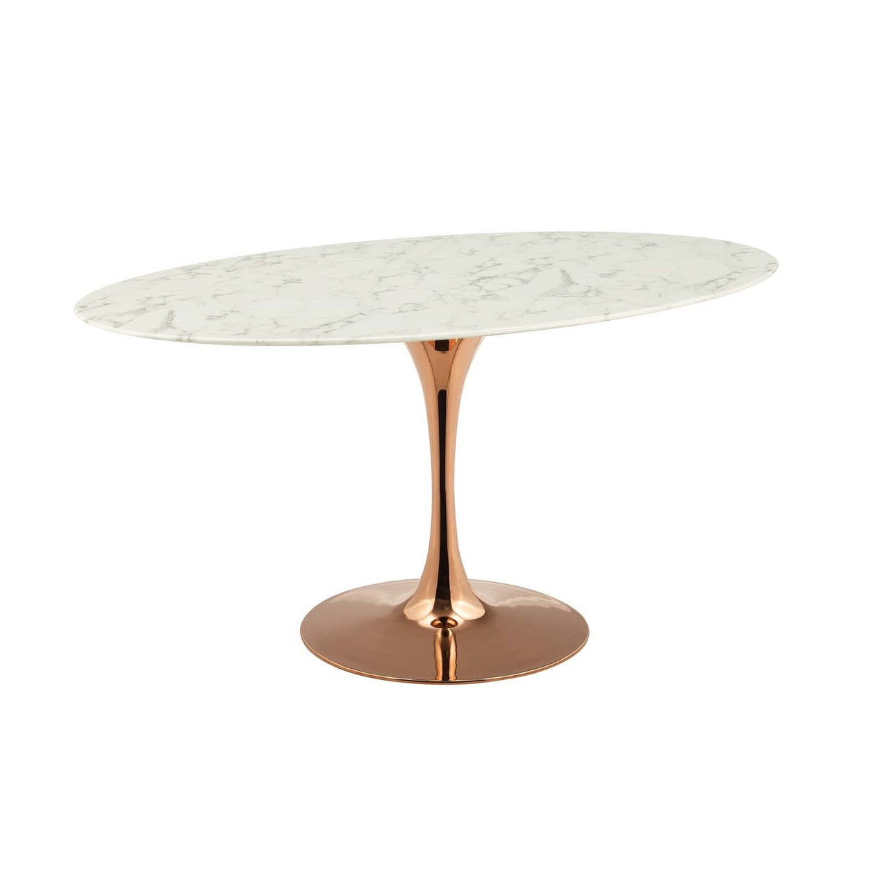 Lippa 60" Oval Dining Table, Metal Steel Artificial Marble, White Rose Gold 15698