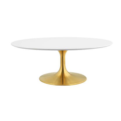 Lippa 42" Oval-Shaped Coffee Table, Metal Steel Wood, Gold White 14262