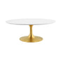 Lippa 42" Oval-Shaped Coffee Table, Metal Steel Wood, Gold White 14262