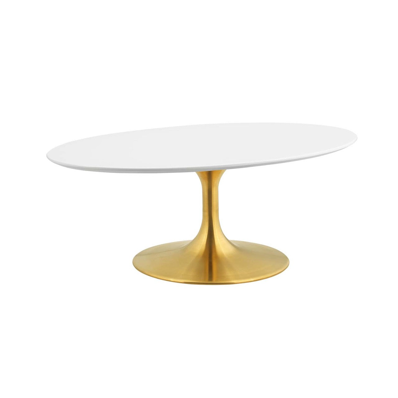 Lippa 42" Oval-Shaped Coffee Table, Metal Steel Wood, Gold White 14262