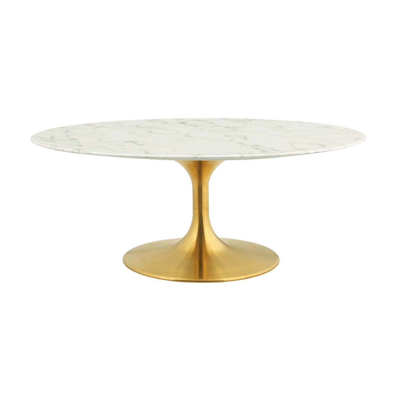 Lippa 42" Oval-Shaped Coffee Table, Metal Steel Artificial Marble, Gold White 14263