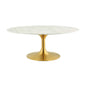 Lippa 42" Oval-Shaped Coffee Table, Metal Steel Artificial Marble, Gold White 14263