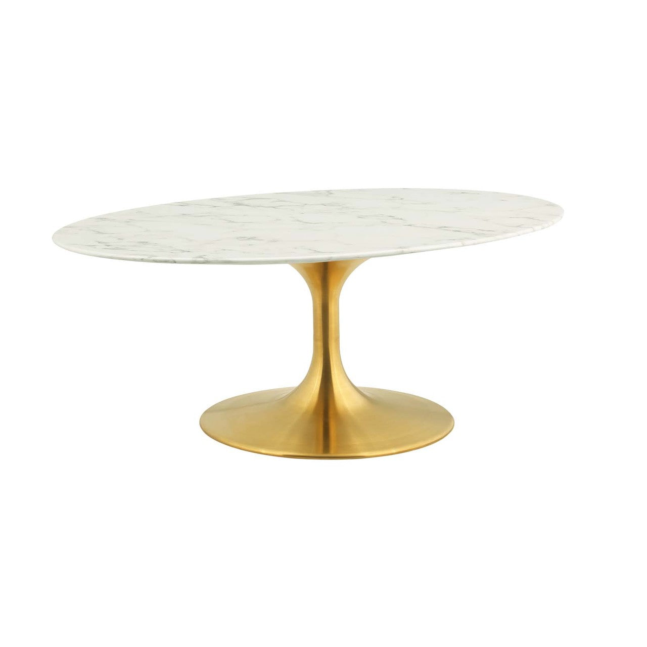 Lippa 42" Oval-Shaped Coffee Table, Metal Steel Artificial Marble, Gold White 14263