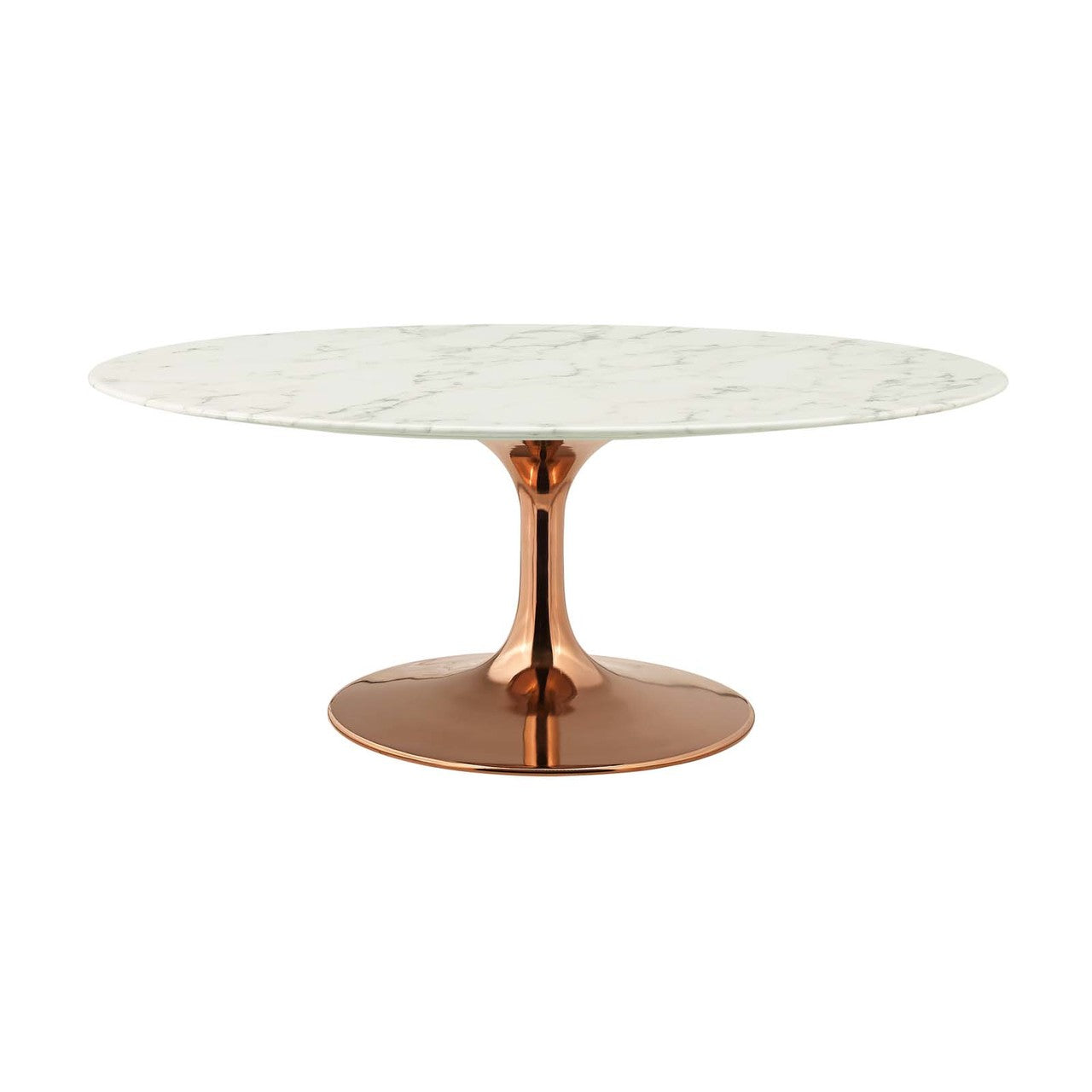 Lippa 42" Oval-Shaped Coffee Table, Metal Steel Artificial Marble, White Rose Gold 15223