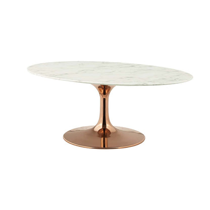 Lippa 42" Oval-Shaped Coffee Table, Metal Steel Artificial Marble, White Rose Gold 15223